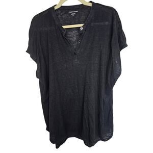 Eileen Fisher 100% Linen Henley Shirt Size M Lagenlook Sustainable Minimalist